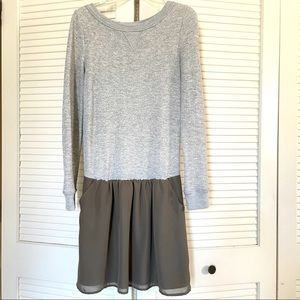 Anthropologie Chiffon Drop Waist Sweatshirt Dress Size S Grey